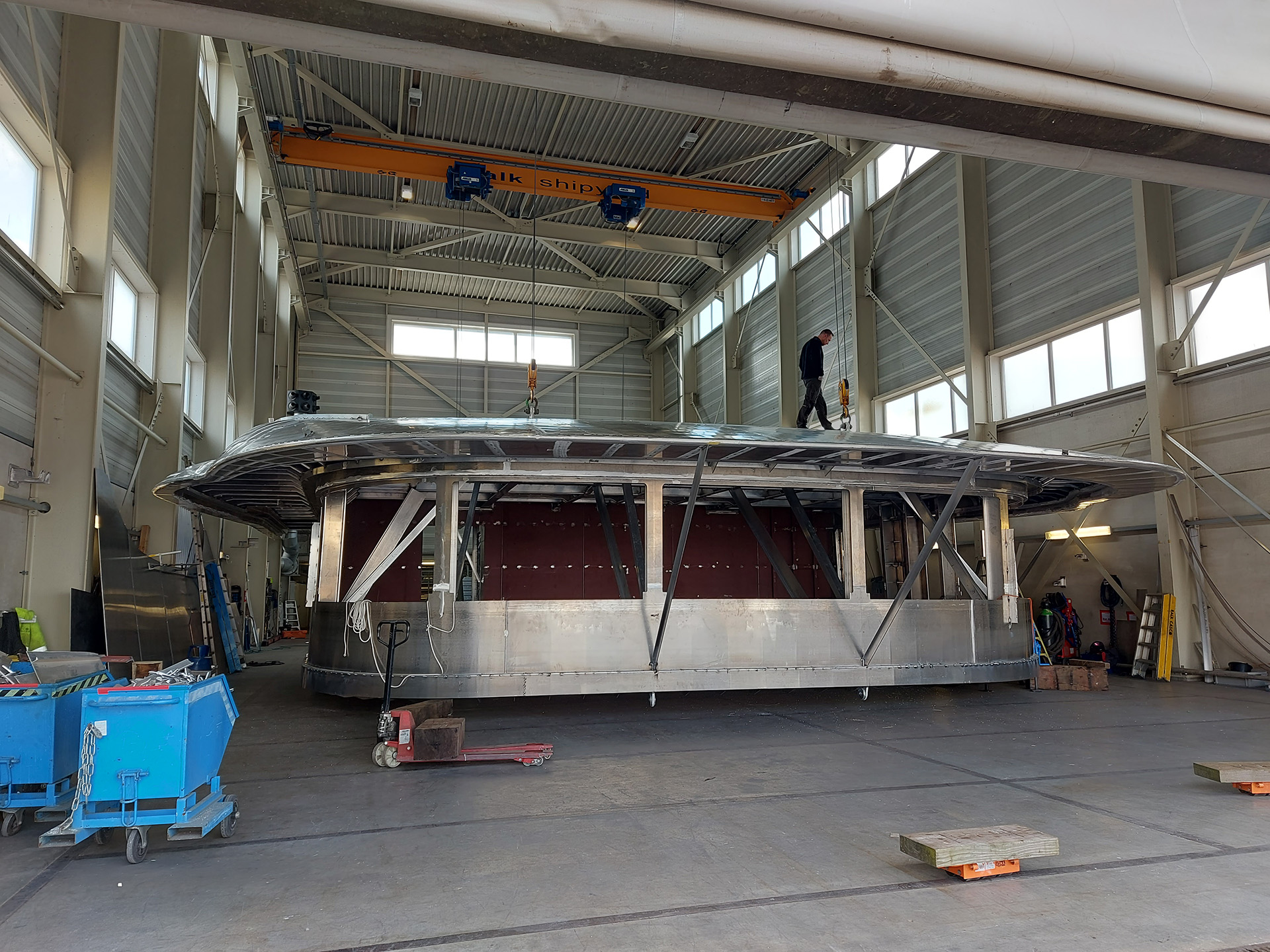 Aluminium superyacht construction at Balk Shipyard.