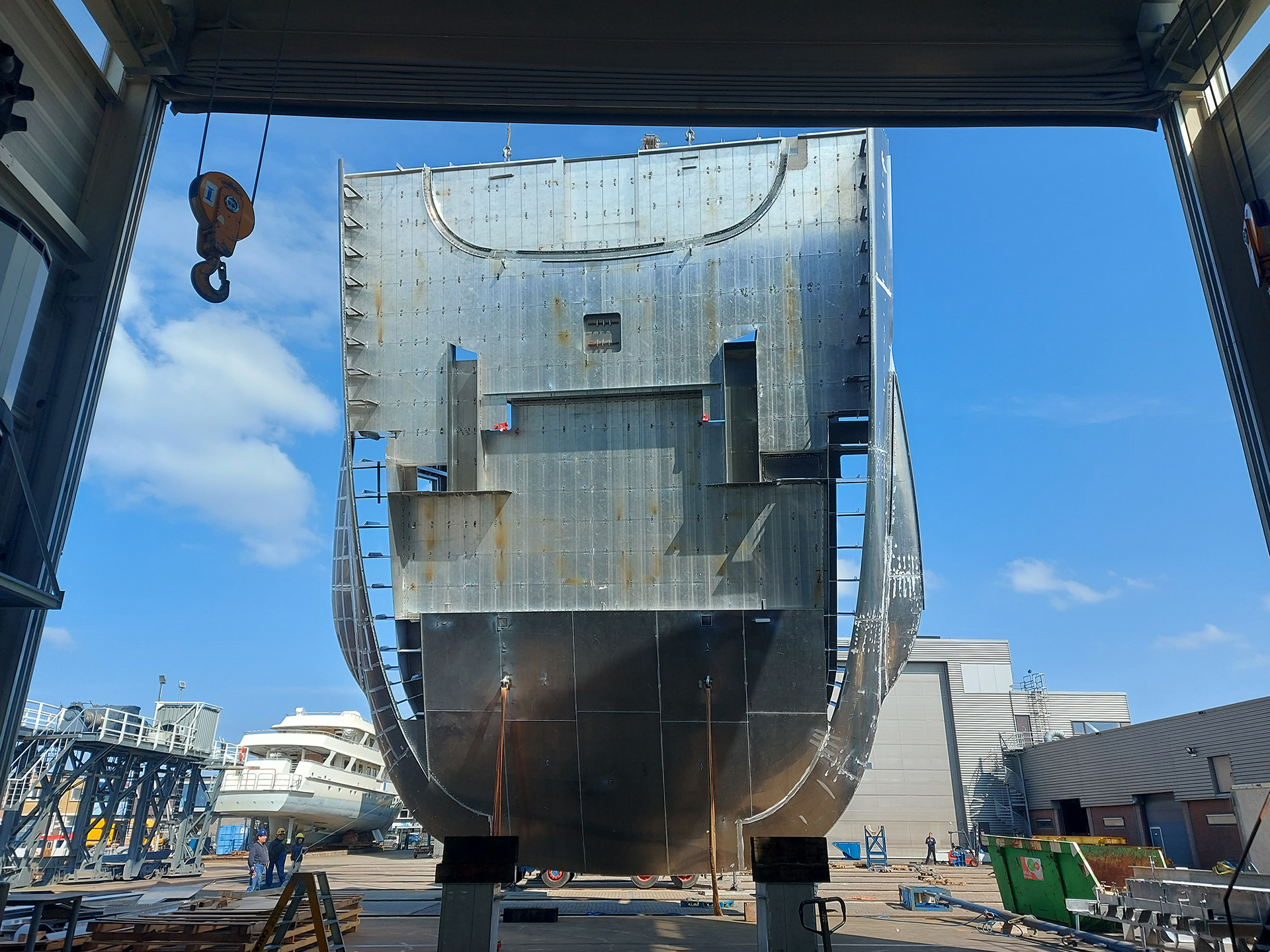 Aluminium superyacht construction at Balk Shipyard.