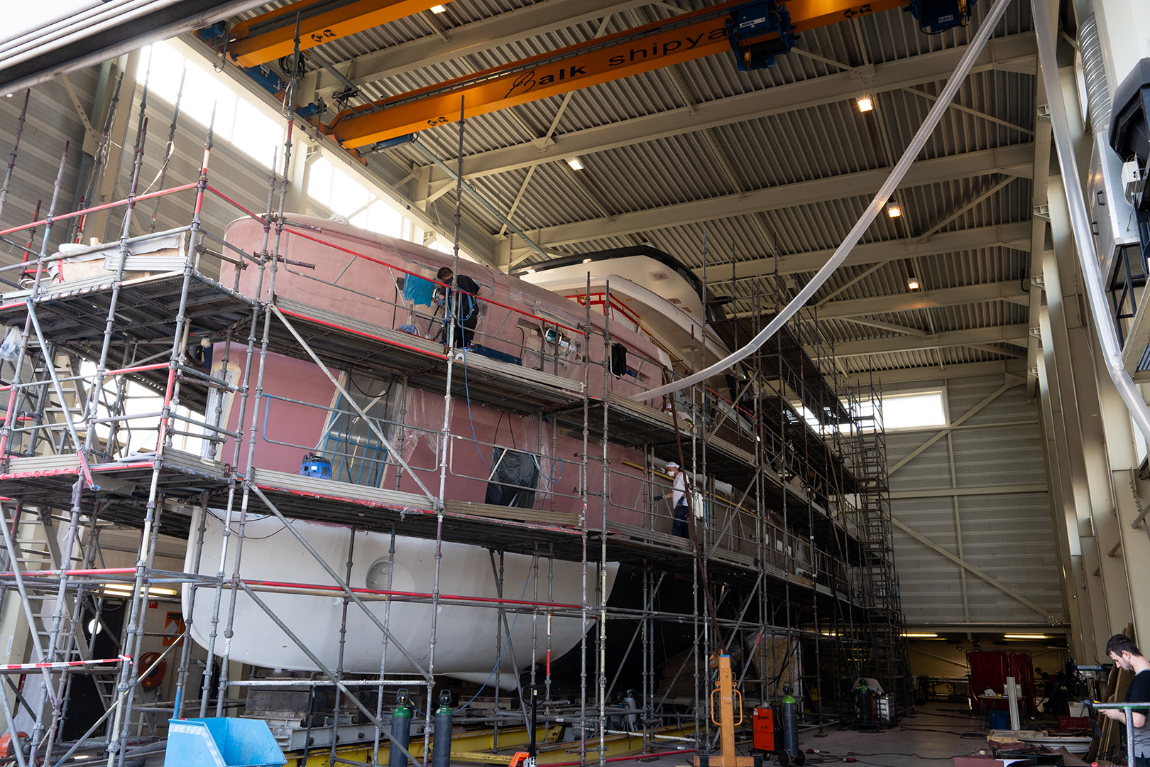 Motor yacht Ursus during an extensive rebuild at Balk Shipyard.