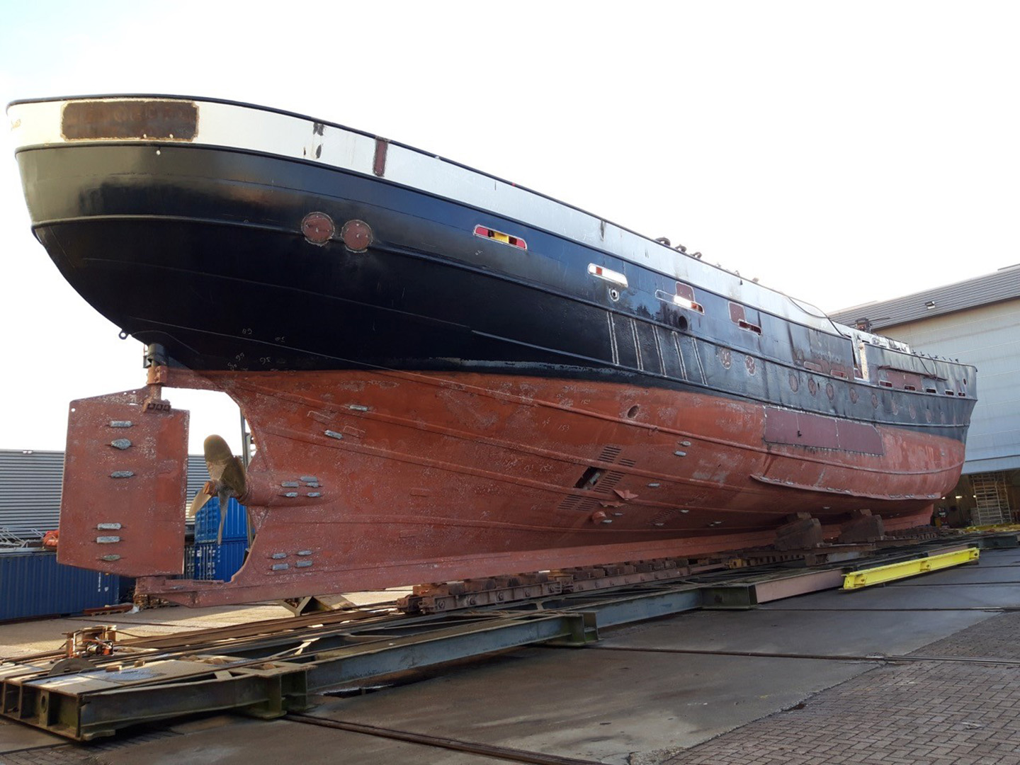 The old hull of sailing yacht Rossiya during rebuild by Balk Shipyard.