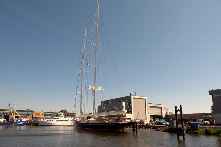 Superyacht Athos at Balk Shipyard for a refit.