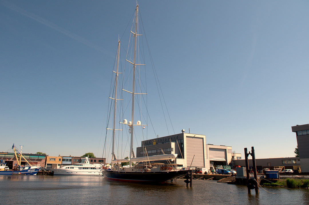 Superyacht Athos at Balk Shipyard for a refit.